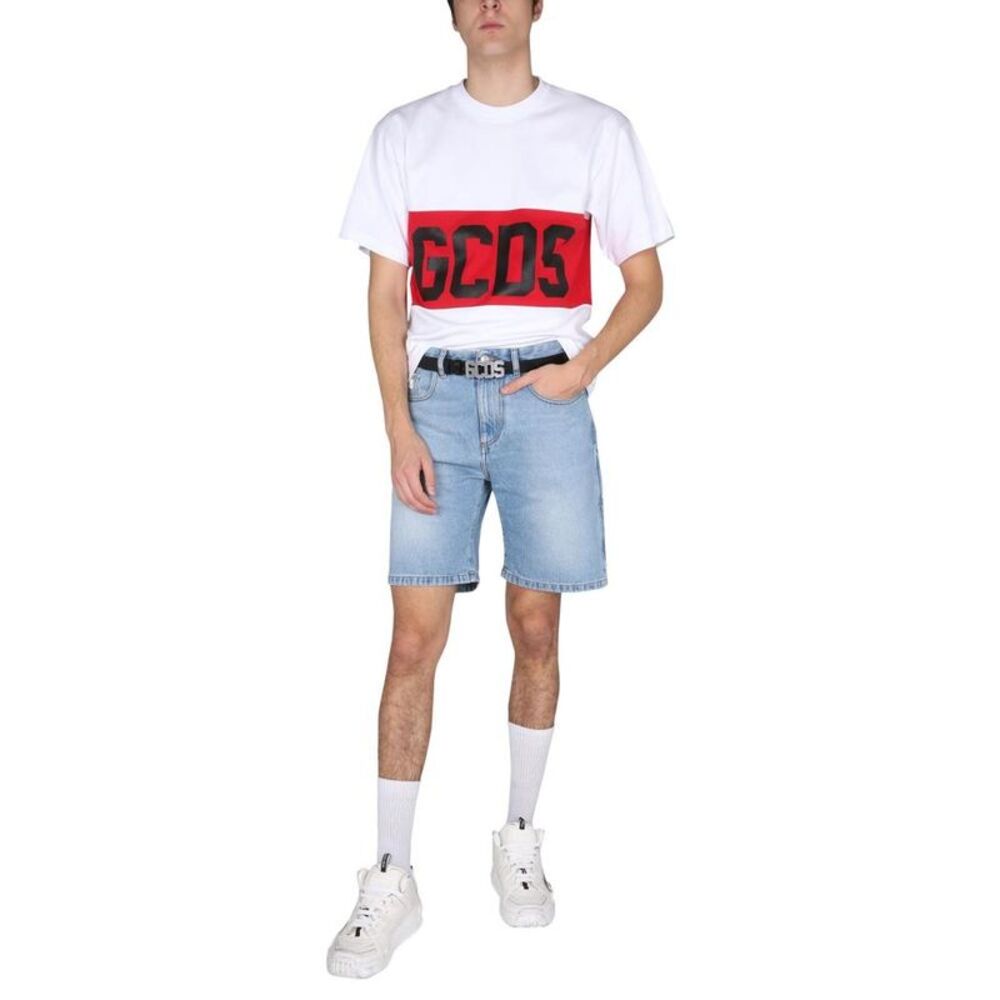 GCDS Logo Band Crew Neck T-Shirt Men BLUE Pants